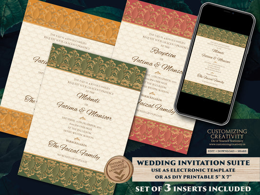 Moroccan invite as Muslim invitation digital, Muslim Wedding invitation & Arabic Wedding Card, Nikkah invite Digital, Mehndi invitations DIY