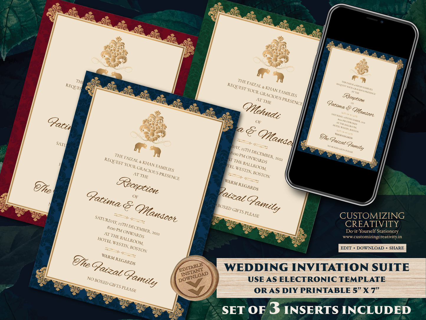 Muslim Wedding invitation as Arabic Wedding Card, Nikkah invite, Nikah invitation as Arabic invite, Moroccan invite as Muslim invitation