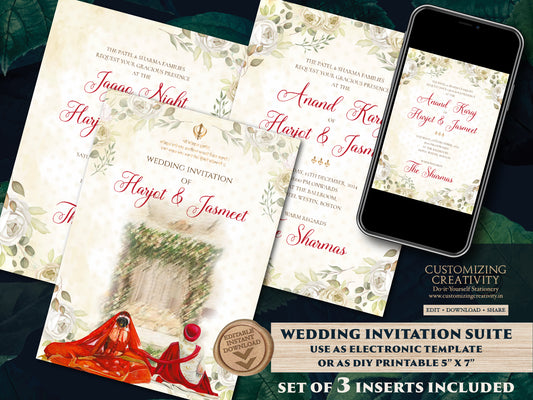 Punjabi wedding card as Sikh wedding card Indian, Anand Karaj invites & Sikh Wedding Invite, Punjabi Wedding invite as Sikh invitations