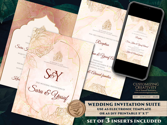 Islamic wedding cards Muslim Nikkah cards, Digital Muslim Wedding Invite Islamic & Nikkah invitation, Digital Pakistani Wedding cards Muslim