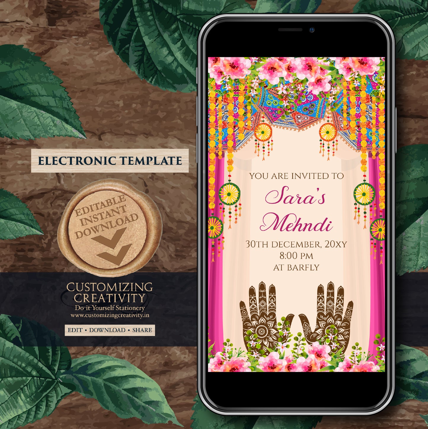 Digital Mehendi invitation Mehndi invite, Mehndi invitations Digital Dholki invite & Mendhi Night invite as Dholki invitations Mehndi cards