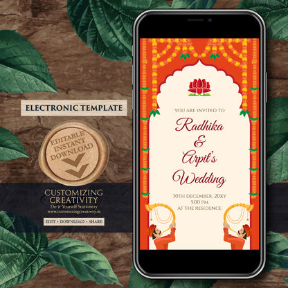 Hindu wedding invite & Indian Wedding invitation, Digital Indian Wedding invite Hindu Wedding card, Hindu invitation as Indian wedding cards