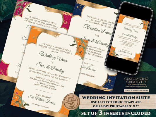 Moroccan Invitation Indian Wedding, Arabic Invite Muslim Nikah cards, Muslim Wedding card & Wedding invite Moroccan, Indian invitation Hindu