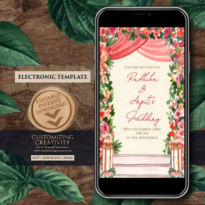 Digital Hindu invitation Indian wedding cards, Indian Wedding invite & Hindu Wedding card, Indian Wedding invitation as Hindu wedding invite