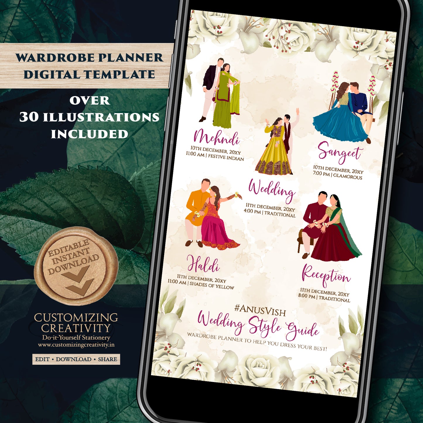 Hindu Wedding Program Indian wedding itinerary & Digital Indian Wedding Wardrobe Planner Indian Program as Digital Indian wedding Timeline