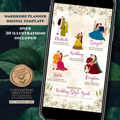 Hindu Wedding Program Indian wedding itinerary & Digital Indian Wedding Wardrobe Planner Indian Program as Digital Indian wedding Timeline