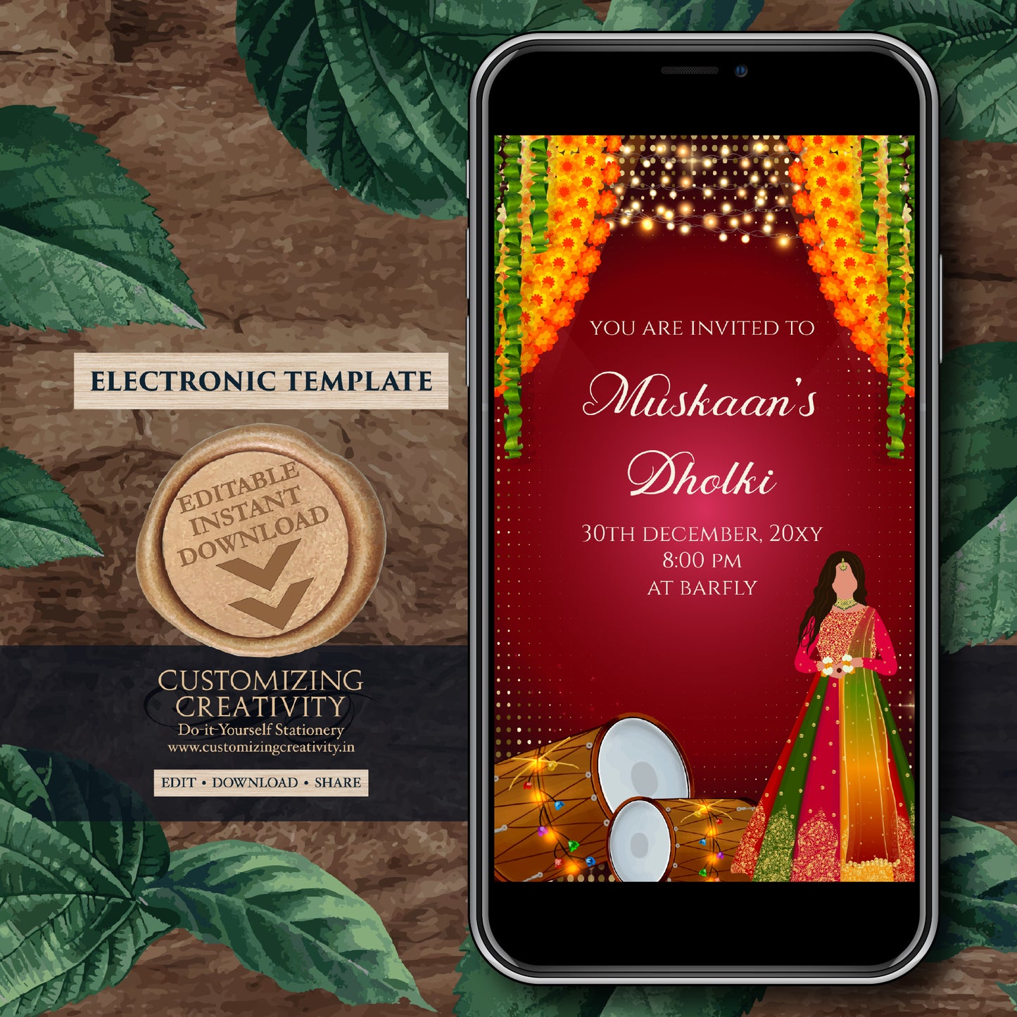 Dholki invitations Muslim Mehndi invites, Digital Dholki invites & Mehndi invitation, Mehendi invite as Digital Pakistani wedding invitation