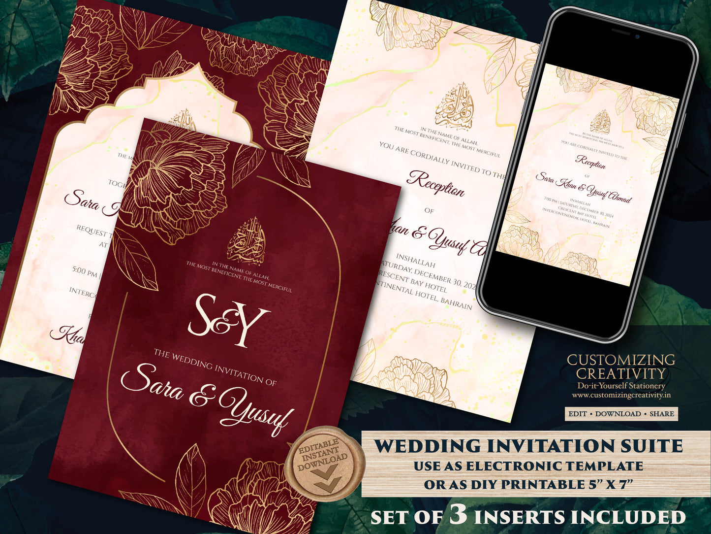 Muslim Wedding Invitation Islamic Nikkah invitation & Pakistani Wedding invite Muslim, Muslim wedding cards Islamic as Digital Nikkah cards