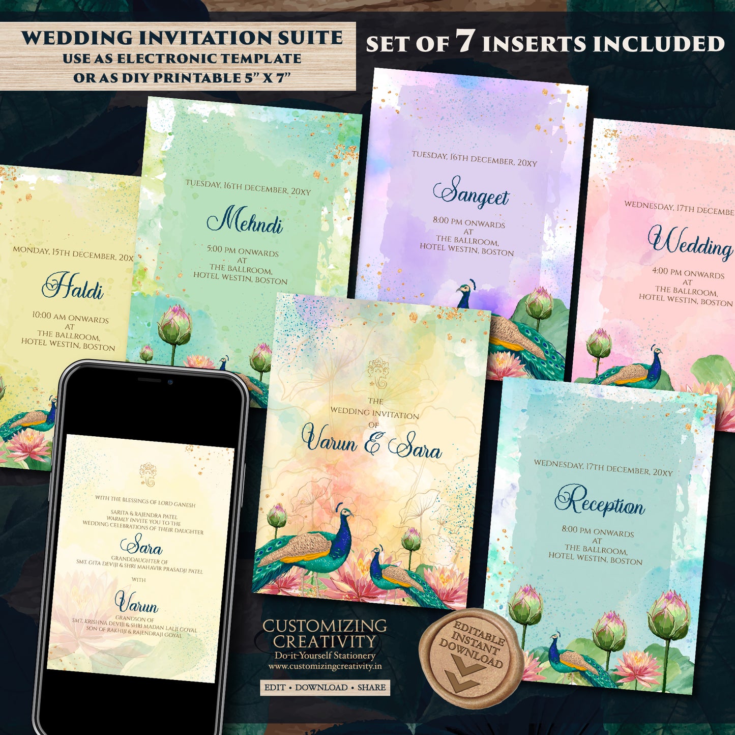 Indian wedding invitation Digital Hindu Wedding card, Indian Wedding invite as Indian wedding card, Hindu invitation as Hindu wedding invite