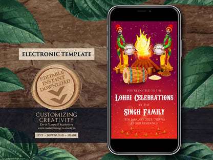 Digital Lohri invite as Lohri invitations, Lohri cards & Lohri party invite, Lohri celebration invite as Indian Lohri invite, Lori invites