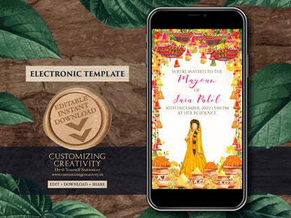 Mayoun invites & Mayun invitations, Digital Mayoun cards as Mayoon invites, Mayoon invitation as Digital Haldi invite, Digital Maiyan invite