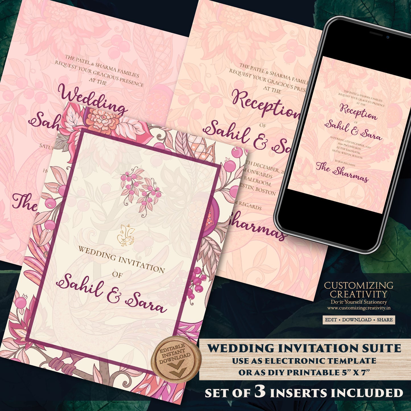 Digital Hindu Wedding Invitation Indian invite, Indian Wedding cards & Indian wedding invitation, Hindu wedding card as Hindu Wedding invite