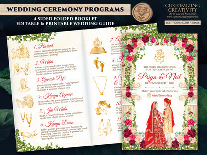 Hindu Ceremony Program & Indian Wedding program guide, Gujarati Wedding program template Hindu as Hindu Wedding guide, Hindu Wedding Program
