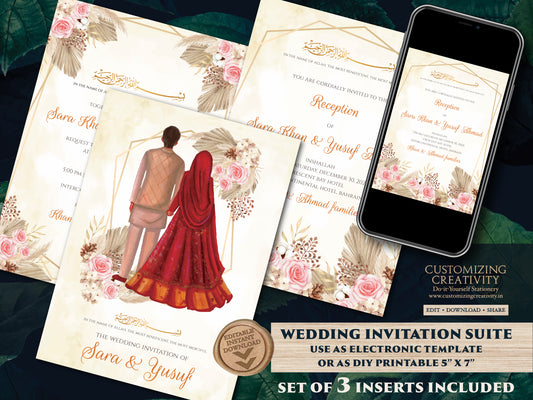 Muslim wedding Invitation Nikkah invite Digital, Islamic Invitation Pakistani & Digital Nikah invitation, Muslim wedding card as Shaadi card