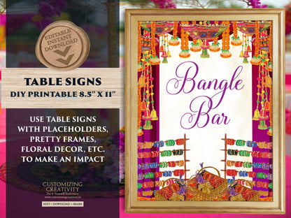 Bangle Bar signs Desi Wedding decor, Bangle decoration & Henna station sign Dholki decor, Mehndi decor as Dholki decor, Bindi station sign
