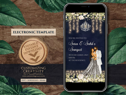 Digital Sangeet cards & Indian Sangeet invitations, Sangeet invites as Wedding Sangeet card, Indian invitations as Indian Sangeet invites