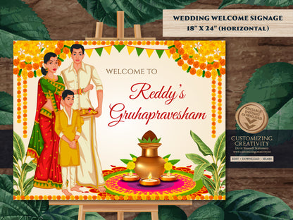 Gruhapravesam poster & Grihapravesh sign, Gruhapravesham sign Indian Housewarming welcome sign, Grah Shanti welcome sign Indian Pooja sign