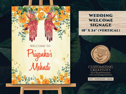 Mehndi poster & Mehndi decor sign, Mehndi Signs as Mehendi signs, Mendhi decor sign as Mehndi signage, Mendhi signs as Mehndi Welcome signs