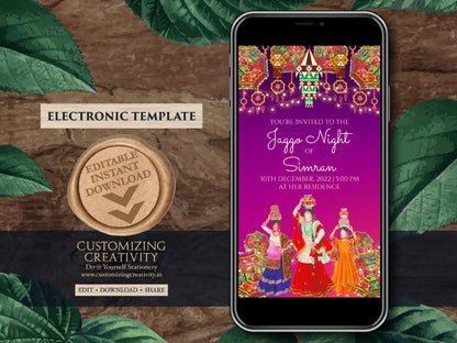 Digital Jaggo cards Jaggo invite as Jaggo invitations, Jaggo Night invites as Jaggo Wedding invite, Jago invitation Digital as Jago invites