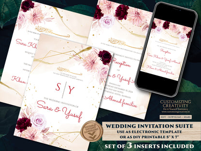 Digital Islamic wedding cards Muslim Nikkah cards, Digital Muslim Wedding Invite Islamic & Nikkah invitation, Pakistani Wedding cards Muslim
