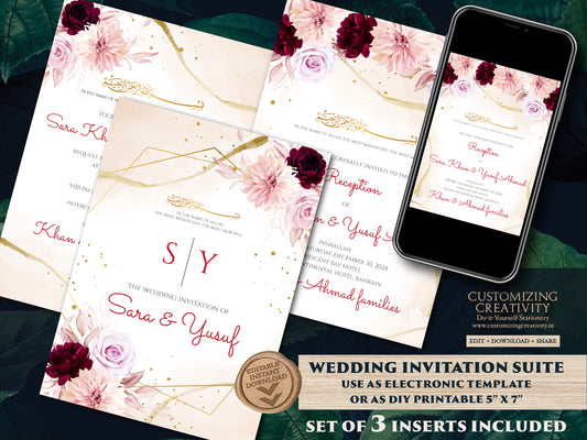 Digital Islamic wedding cards Muslim Nikkah cards, Digital Muslim Wedding Invite Islamic & Nikkah invitation, Pakistani Wedding cards Muslim
