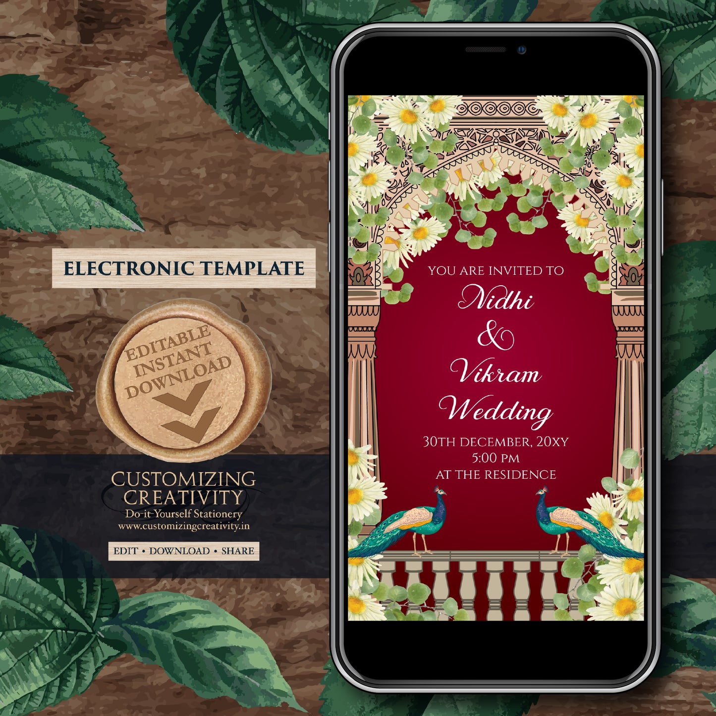 Digital Hindu Wedding invite Indian Wedding invitation, Hindu invitation as Hindu wedding cards, Indian Wedding card & Indian wedding invite