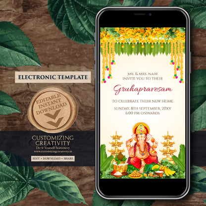 Tamil Gruhapravesham invitation Telugu Housewarming invite, Indian Housewarming invite Digital Gruhapravesam invite & Grihapravesh invite