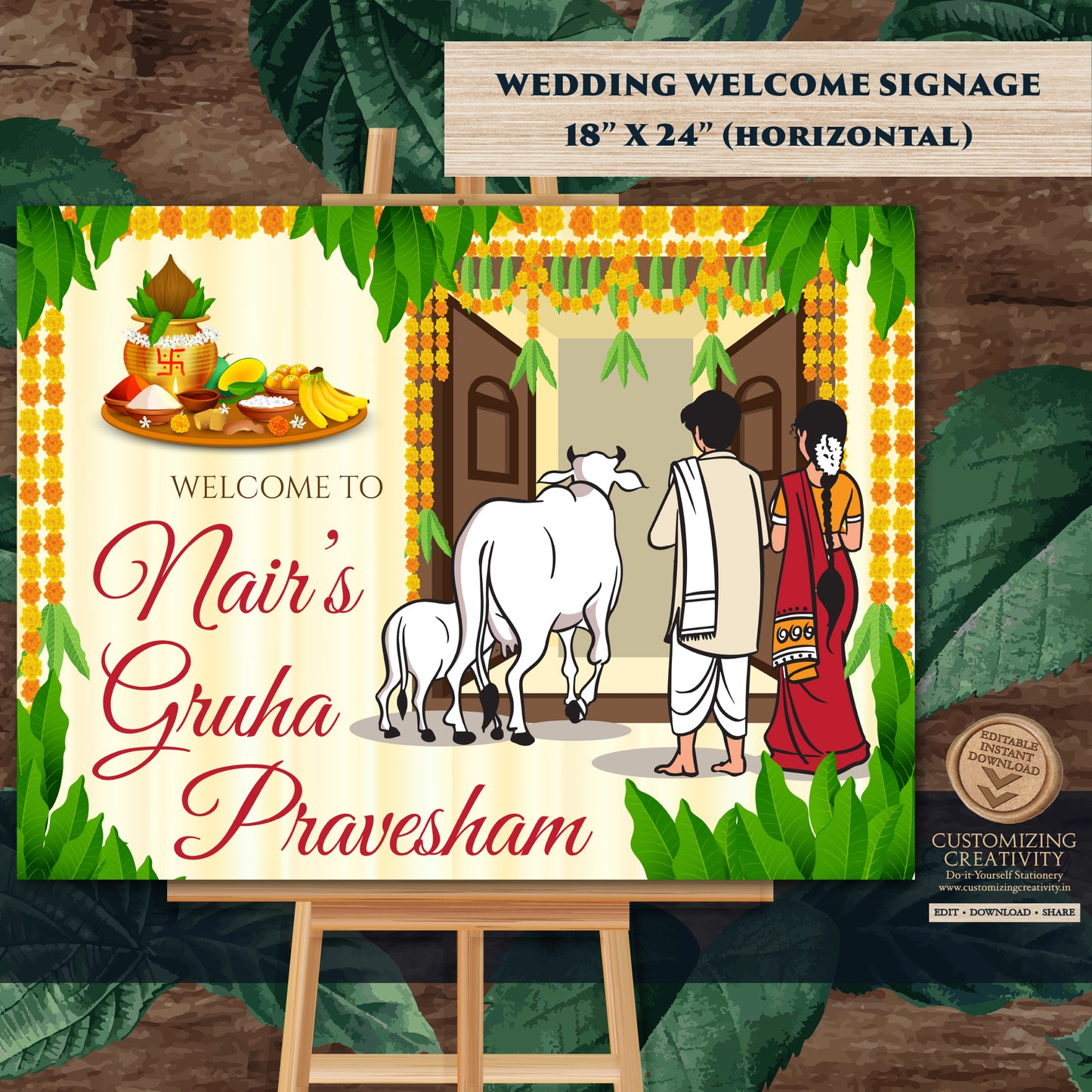 Gruhapravesham welcome sign Indian Housewarming sign, Grihapravesh welcome sign as Indian housewarming welcome board as Housewarming poster