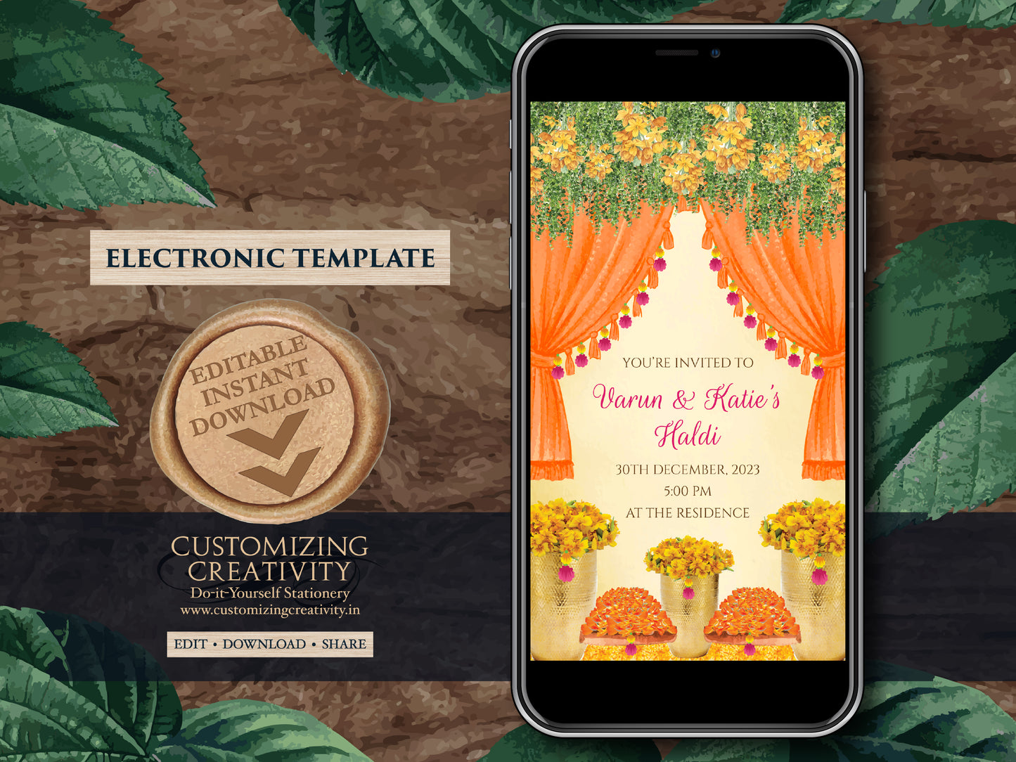 Electronic Haldi invites & Haldi invitations, Holud invitations as Digital Haldi card, Digital Pithi invites as Mayoun invites, Holud invite