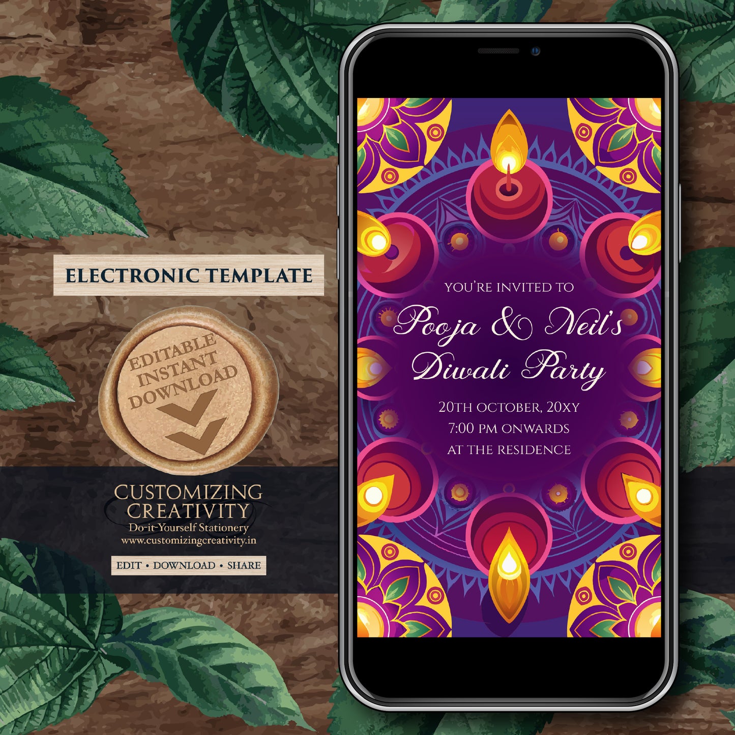 Diwali party invite Digital Diwali invitations, Diwali party invitation & Diwali invite, Happy Diwali card greeting as Diwali Evite template