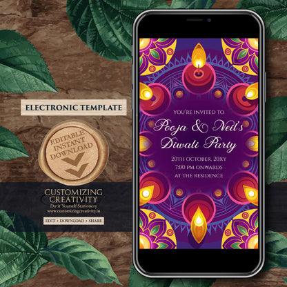 Diwali party invite Digital Diwali invitations, Diwali party invitation & Diwali invite, Happy Diwali card greeting as Diwali Evite template