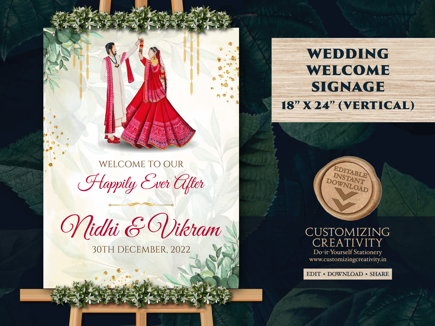 Indian Wedding Welcome Board as Hindu Welcome Signage, Hindu Wedding Ceremony sign Bridal & Phera Sign Welcome Punjabi, Desi Wedding decor
