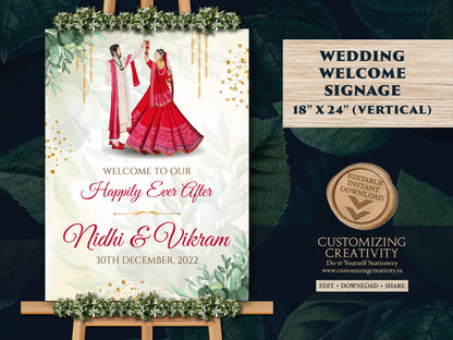 Indian Wedding Welcome Board as Hindu Welcome Signage, Hindu Wedding Ceremony sign Bridal & Phera Sign Welcome Punjabi, Desi Wedding decor