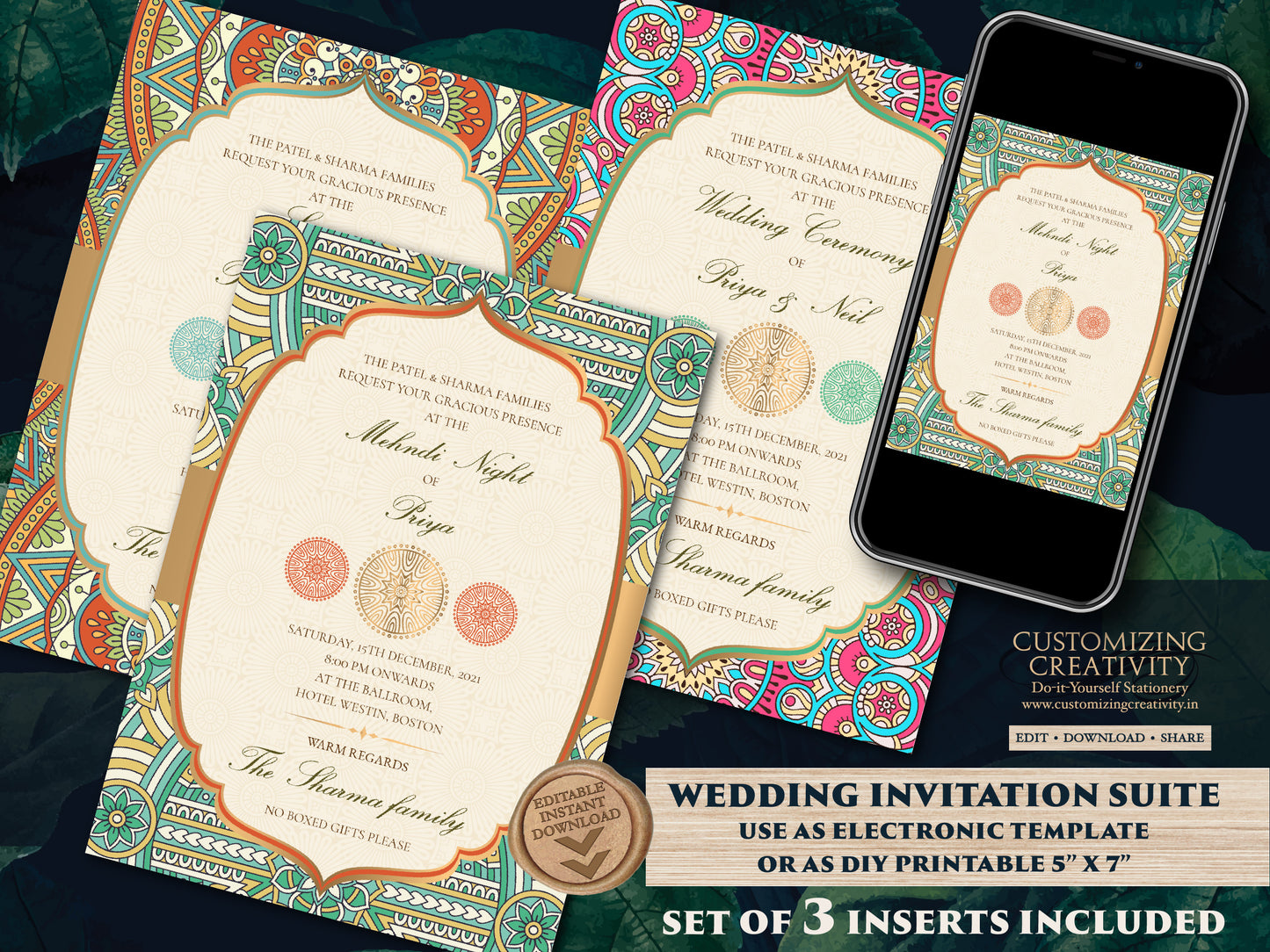 Mandala invitations Wedding as Indian invites Mandala, Indian Wedding cards as Hindu Wedding Invite Mandala, Ivory & Gold Invitations Indian