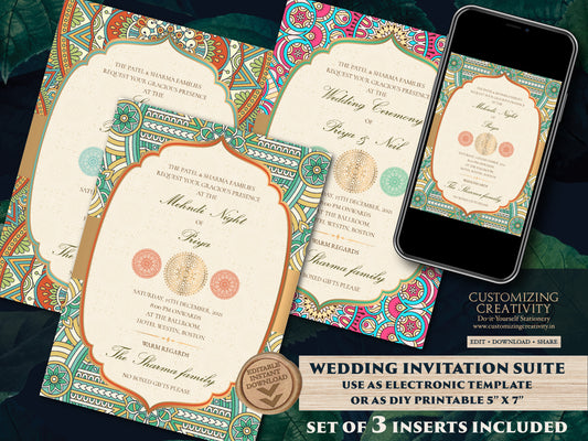 Mandala invitations Wedding as Indian invites Mandala, Indian Wedding cards as Hindu Wedding Invite Mandala, Ivory & Gold Invitations Indian