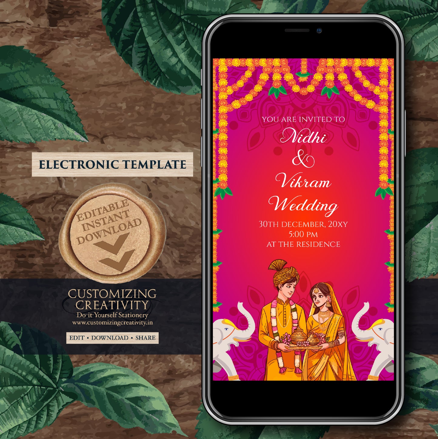 Indian Wedding card & Indian wedding invite, Digital Hindu Wedding invite Indian Wedding invitation, Hindu invitation as Hindu wedding cards