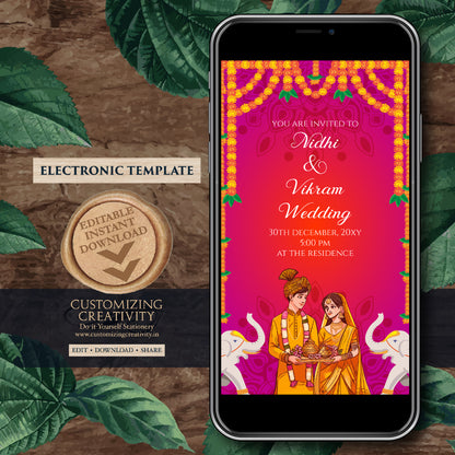 Indian Wedding card & Indian wedding invite, Digital Hindu Wedding invite Indian Wedding invitation, Hindu invitation as Hindu wedding cards