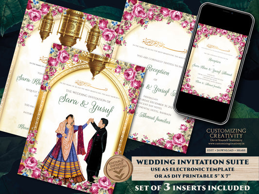 Shaadi Invitations Digital Muslim wedding invite, Islamic wedding Invitation & Nikkah invitation, Muslim Shadi card as digital Nikkah invite