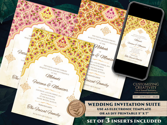 Royal wedding card as Muslim Wedding invitation, Arabic Wedding Card & Muslim Nikkah invite as Nikah invitation Arabic invite, Muslim invite