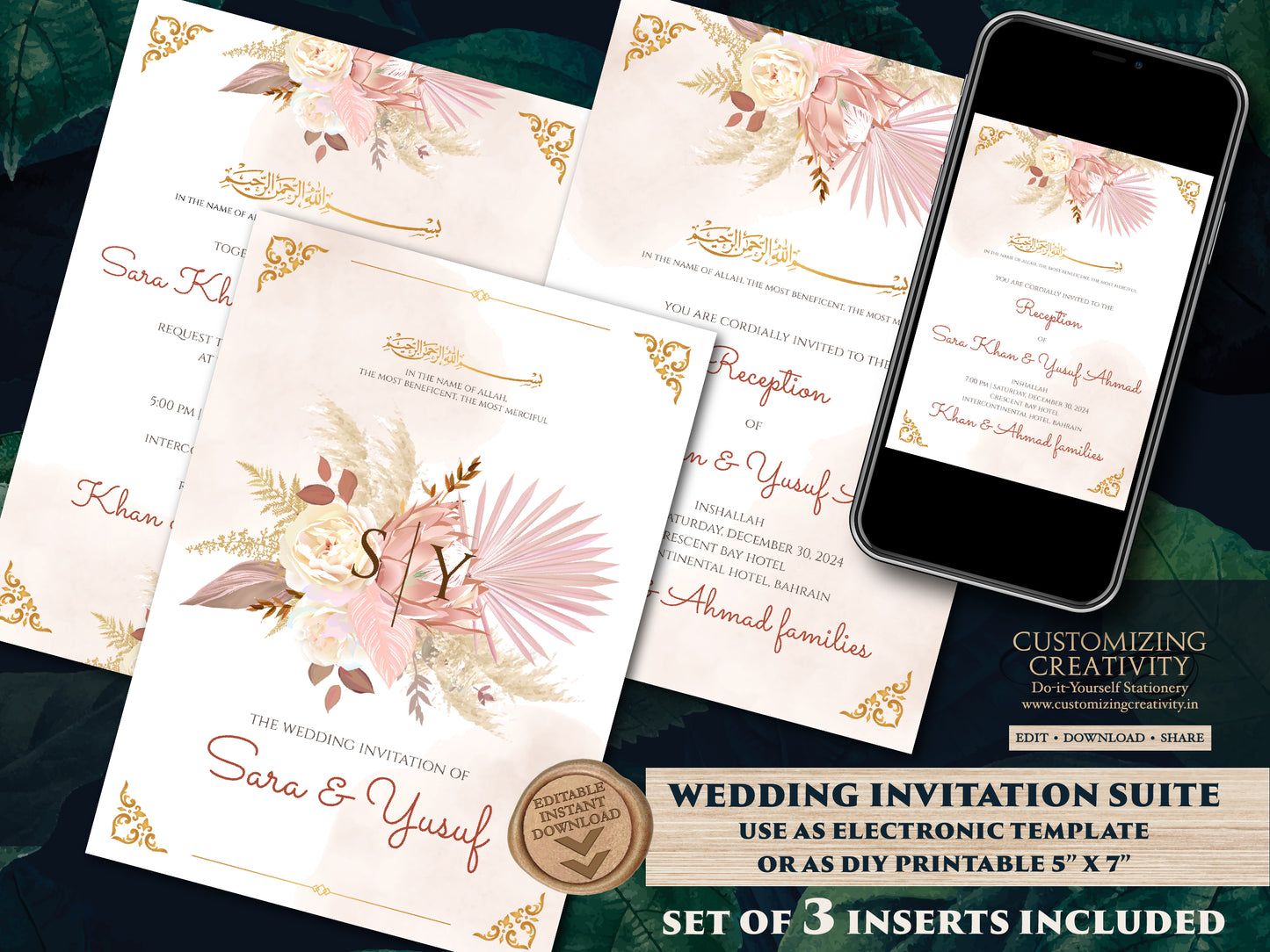 Nikkah invitation & Pakistani Wedding invite Muslim, Muslim wedding cards Islamic as Nikkah cards, Digital Muslim Wedding Invitation Islamic