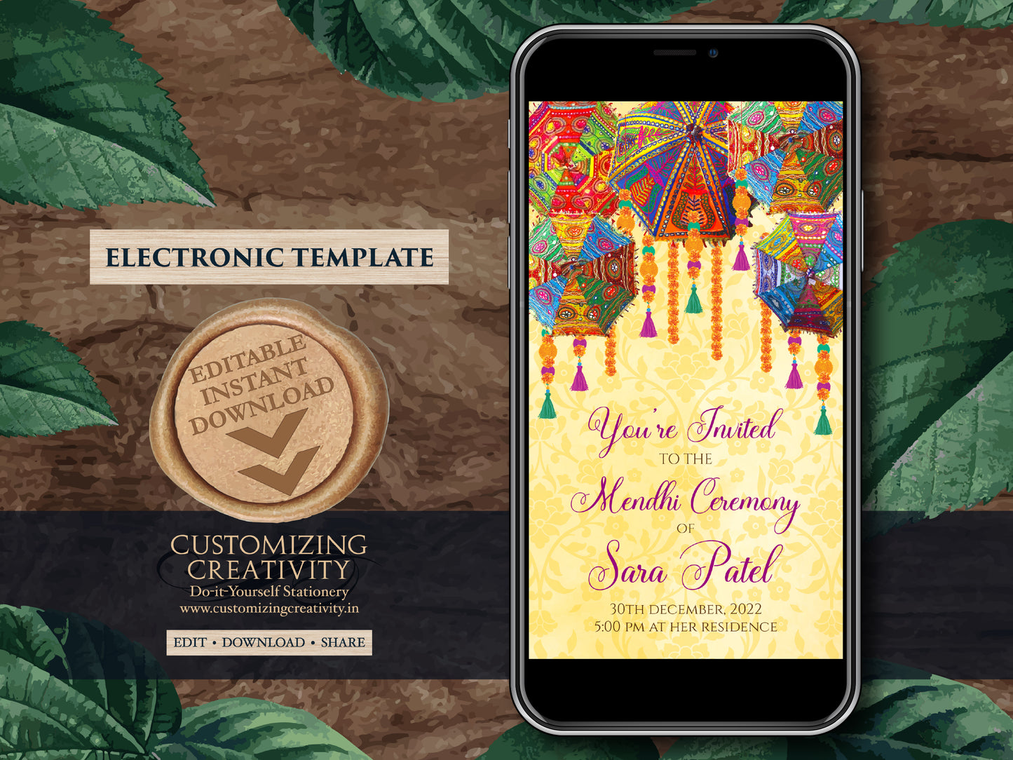 Mendhi Night invites & Digital Mehndi invites, Mehendi invitations, Mehndi invitations as Mendhi invites, Henna Party invites Mehndi Invites