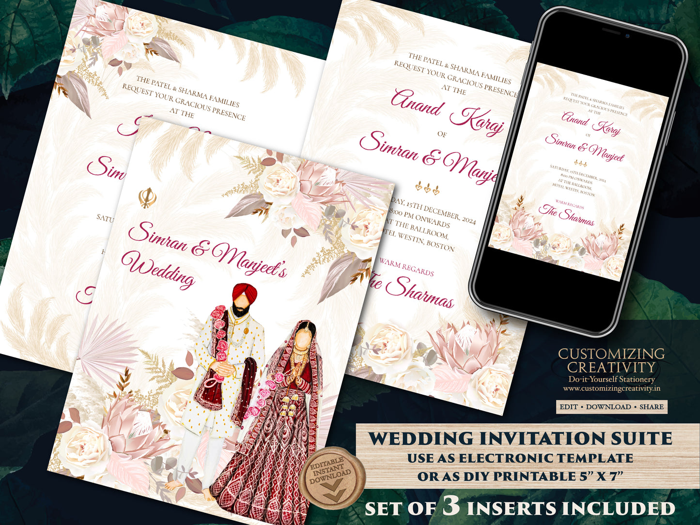 Punjabi wedding invite as Sikh wedding invite Indian, Anand Karaj invites & Sikh Wedding card, Punjabi Wedding card as Sikh invitations