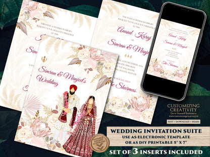 Punjabi wedding invite as Sikh wedding invite Indian, Anand Karaj invites & Sikh Wedding card, Punjabi Wedding card as Sikh invitations