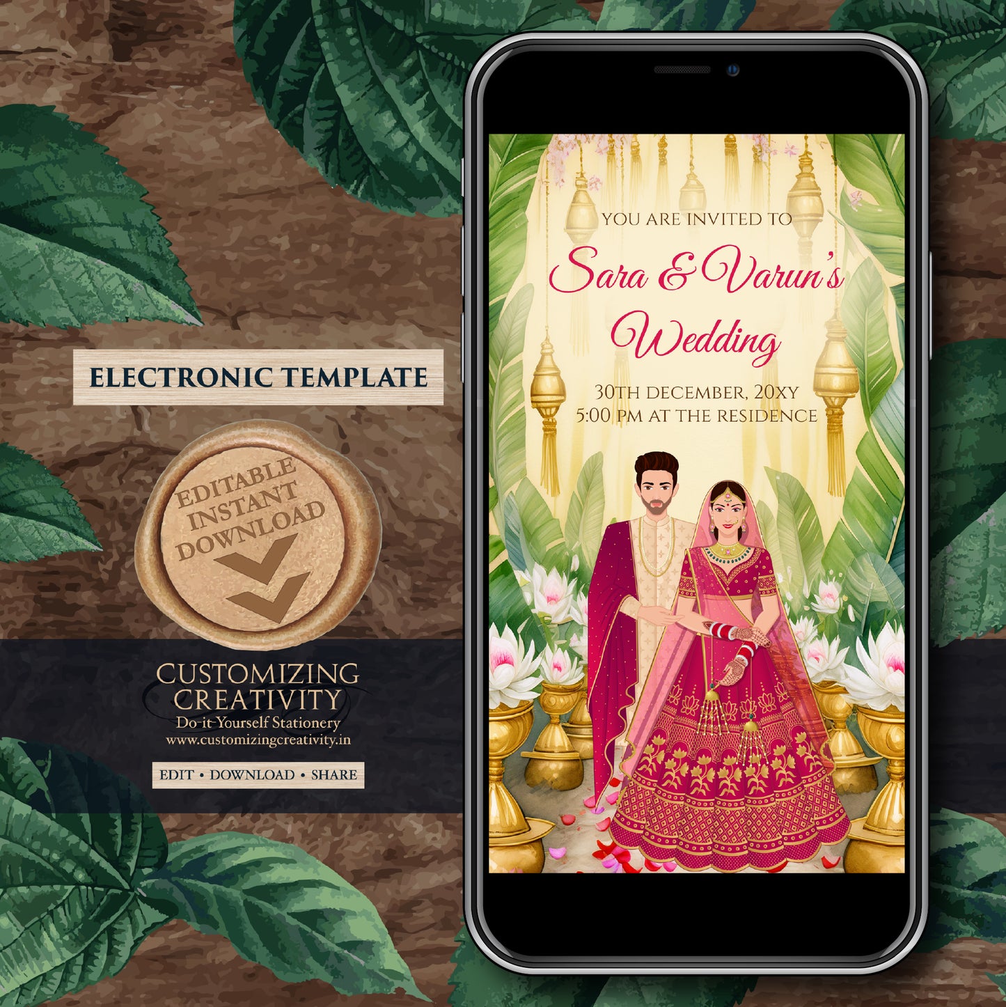 Indian wedding card Digital Hindu Wedding invite, Indian invitation & Indian wedding invite as Hindu Wedding cards Indian Wedding invitation