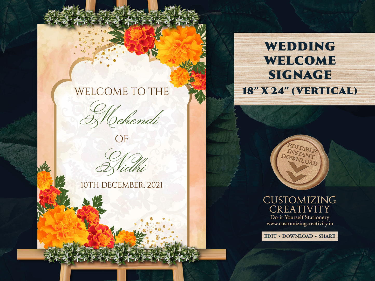 Marigold Welcome Signs for Indian Welcome sign, Mehndi Signs for Indian Mendhi Welcome Signage, Indian Wedding Sign marigold Henna Party
