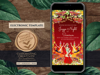 Jaggo Night invites as Jaggo Wedding invite, Digital Jaggo cards, Jaggo invite as Jaggo invitations, Jago invitation Digital as Jago invites