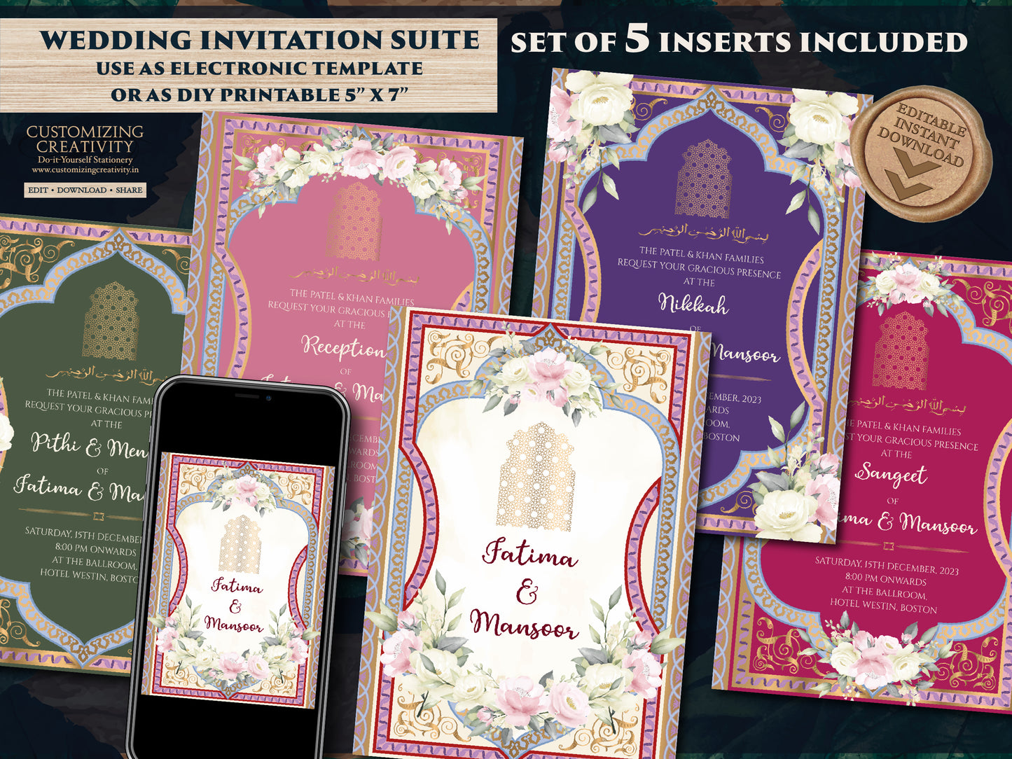 Muslim Wedding Invitation Islamic & Walima Invitation, Nikkah Wedding Invitation as Digital Nikah Invite, Muslim Wedding invite Pakistani