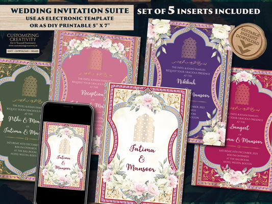 Muslim Wedding Invitation Islamic & Walima Invitation, Nikkah Wedding Invitation as Digital Nikah Invite, Muslim Wedding invite Pakistani