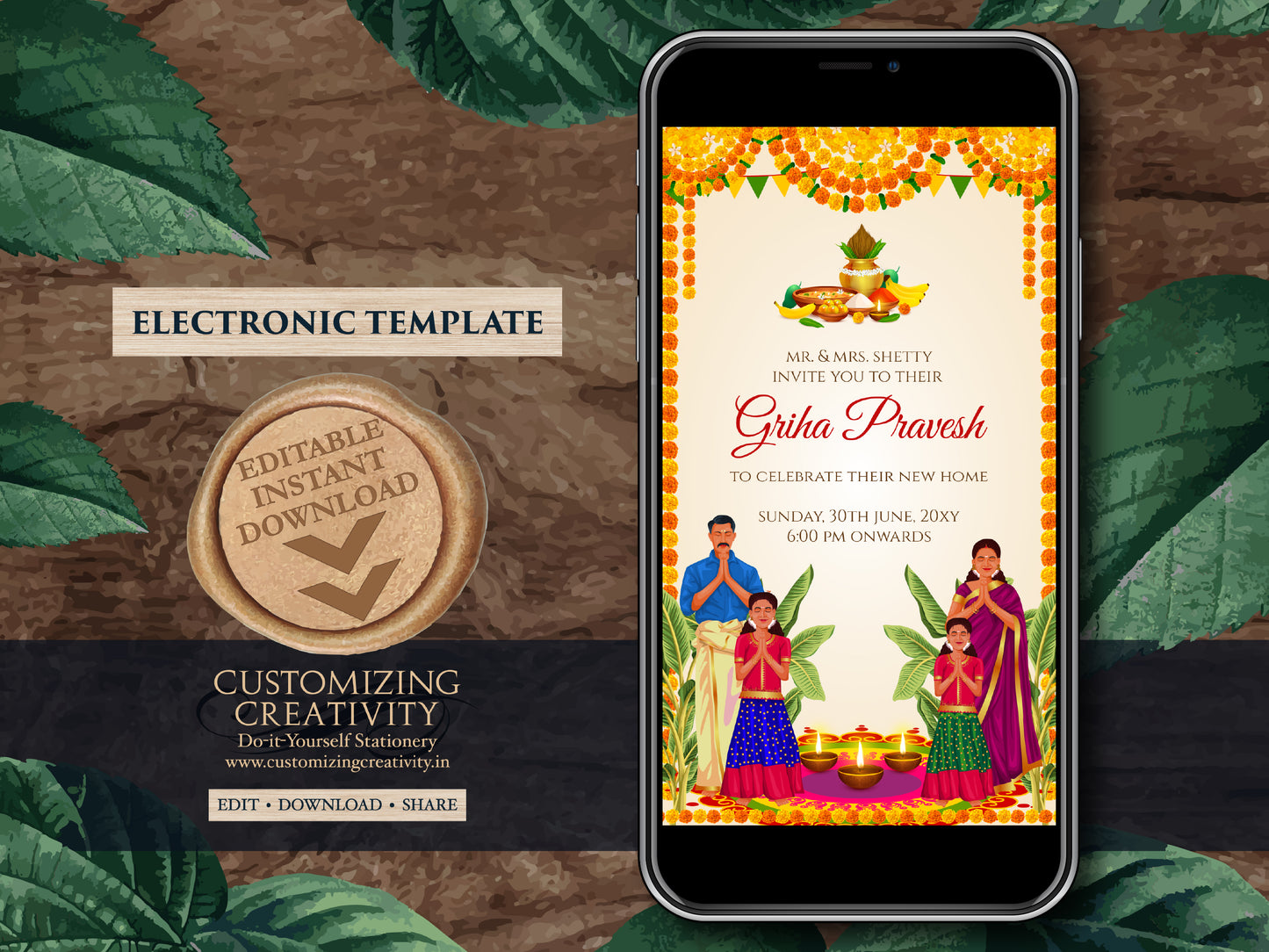 Indian Housewarming invite as Gruhapravesam invitation, House warming cards as Pooja invite, Gruha pravesh invitation & Griha pravesh invite