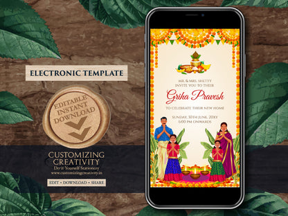 Indian Housewarming invite as Gruhapravesam invitation, House warming cards as Pooja invite, Gruha pravesh invitation & Griha pravesh invite